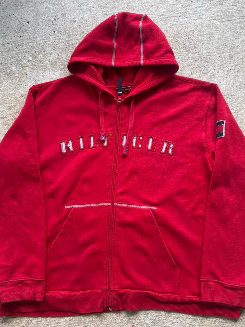 Tommy Hilfiger Men's Zip Up Hoodie Hillfiger Spellout  Red Size XXL Cotton